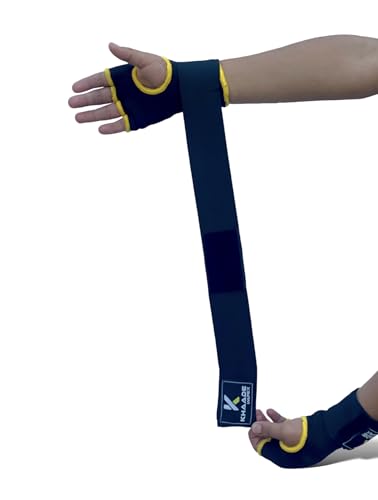 Gel Boxing Hand Wraps Inner Gloves for Kids/Childs, Long Wrist Straps, Padded Fist Mitts, Muay Thai, MMA, Kickboxing, Martial Arts Training Bandages - color: Black/Yellow