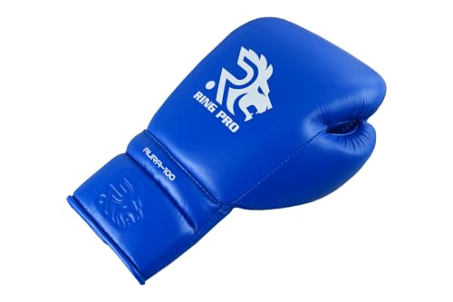 Aura 100 Full Grain Leather Lace Up Boxing Gloves for Men & Women – Professional Training, Sparring, Competition, Muay Thai, Kickboxing & Heavy Bag Gloves - color: Blue, size: 16 OZ