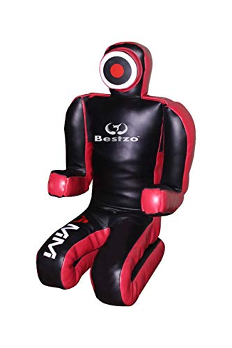 Bestzo MMA Grappling Dummy for Judo Karate Jiu Jitsu Martial Arts Brazilian Wrestling Punching Bag,Throwing,Boxing Dummy Black - Unfilled - color: Synthetic Leather Red/Black, size: 48 inches (4 ft)