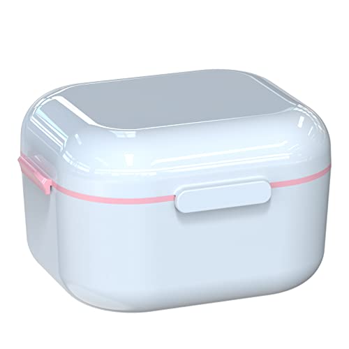 Denture Case with Mirror, Leakproof Retainer Box with Strainer Basket - color: White Pink