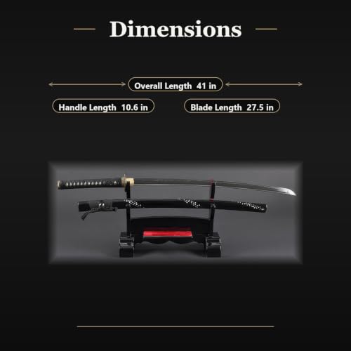 Hand Forged 1045 Heat-Tempered Katana, Full Tang Sword - color: Black, Mother of Pearl Crane