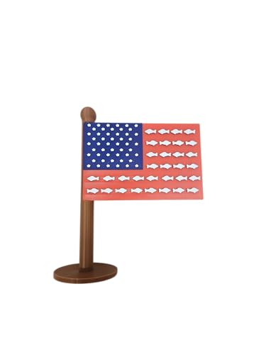 Aquarium Decor American Flag with Fish Design, Fish Tank Decorations and Accessories, 4th of July Theme, PLA Material, Red White and Blue