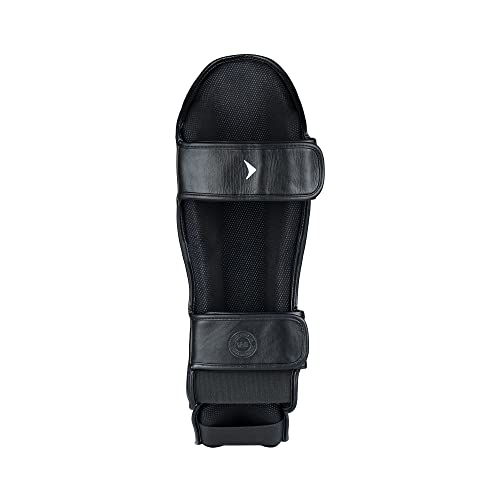 Lancer Leather Shin Guards Instep for Muay Thai - color: Black, size: Large-X-Large