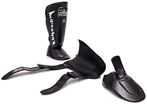 Fairtex SP7 Lightweight Shin Guards, Detachable Syntek Leather Shin Pads - color: Black, size: Small
