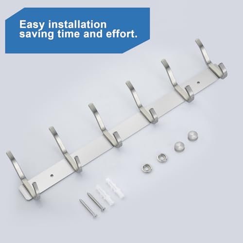 17 Inch Coat Rack Wall Mount with 6 Hooks, Silver Wall Hook Rack - color: Silver, size: 6 Hooks