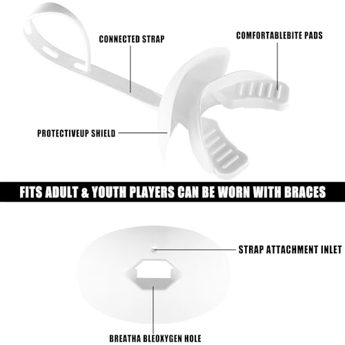Gy Football Mouth Guard Football Mouthpiece, Mouthguard with Strap for Hockey/Lacrosse/Wrestling/Boxing/Basketball, Fits Adults/Youth/Kids 11+ (White) - color: White