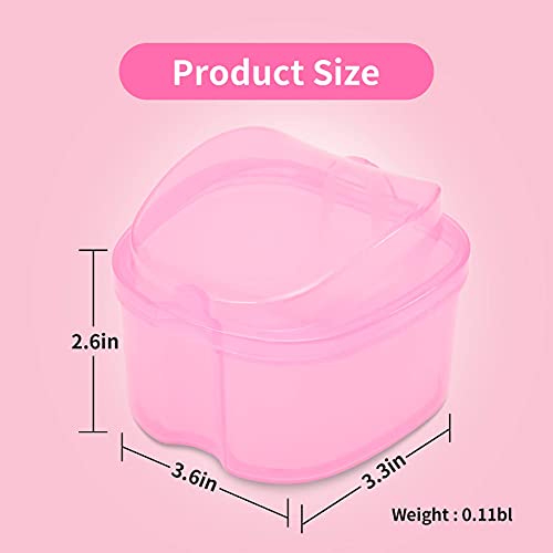 Dental Orthodontic Retainer Container Cleaning Case,Denture Bath Box Case Cup Holder, Mouthguard Storage Soaking Case - Pink - color: Transparent Pink