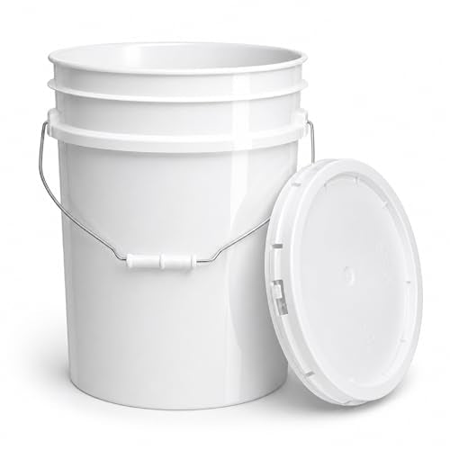 5 Gallon Bucket - Food Grade Bucket with Airtight Gasketed Tear Strip Lid, BPA-Free, Heavy-Duty 90 Mil HDPE Plastic Pail, Bulk Storage, Durable Container, Made in USA - White, 6 Packs