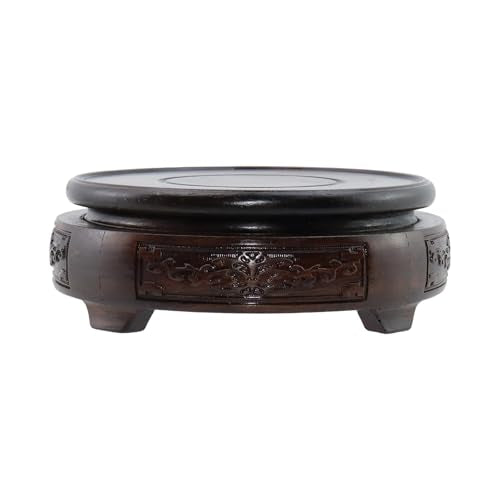 Wooden Display Stand Base 4" x 4" Wood Carved Craft Pedestal Traditional Wooden Base Oriental Antique Display Riser Round Pedestal Stands for Vase Crystal Ball Teapot Stone Flower Pot - size: Round, 4" x 4"
