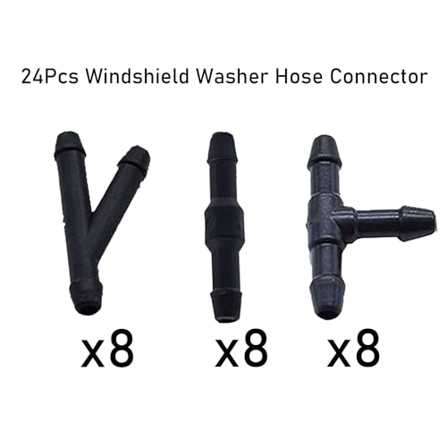 24Pcs Windshield Washer Hose Connector Kit 3-way(T-type) 3-way(Y-type)2-way (I-type) fit for Most Car Windshield Washer Tubing