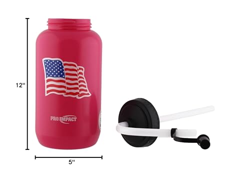 Squeezable Water Bottle Bendable Long Straw - LDPE BPA Free Plastic - Hydration for Baseball Hockey Gym MMA Yoga Boxing Cycling Softball Football Lacrosse (35.5 Oz.) - style: Pink American Flag