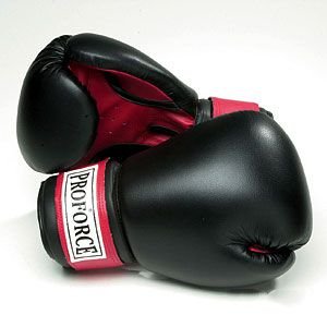 Pro Force Leatherette Boxing Gloves - color: Black with Red Palm, size: 18 oz.