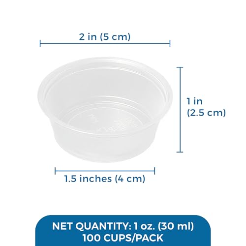 SunGrow Reusable Gecko Food & Water Cups, 100 Pcs, 1 oz. Recyclable Plastic Bowls, Fits Small Stands & Feeders, Durable & Easy to Clean, Ideal for Reptiles - in Resealable Bag