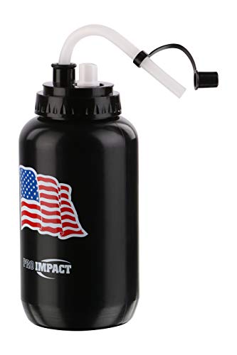Boxing Water Bottle - Squeezable Plastic w/Long Straw & Spray Cap - Ideal for Gym Yoga Sports Boxing Lacrosse Football Hockey Cycling & Outdoors (35.5 Oz.) (Black Flag) - color: Black American Flag