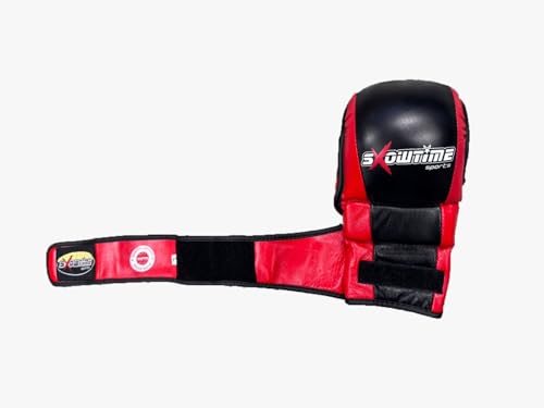 Cowhide Leather MMA Shooter Boxing Gloves, Leather, Black and Red, for Training and Sparring Gloves