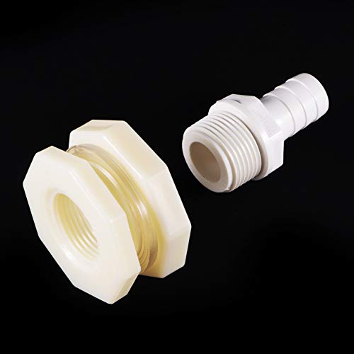 uxcell Bulkhead Fitting Adapter 16mm Barbed x G3/4 Female ABS White for Aquariums, Water Tanks, Tubs, Pools 4Pcs - size: G3/4