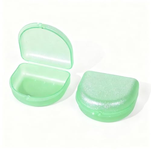 Retainer Case, Compatible with Invisalign, Aligner Case with Vent Holes, Mouth Guard Case Orthodontic Storage Container, Green with Glitter - color: Green with Glitter