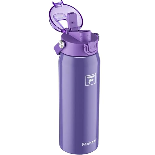 Fanhaw 24 oz Insulated Stainless Steel Water Bottle with 2-in-1 Straw& Chug Lid, Leakproof Wide Mouth Vacuum Bottle for School, Sports, Kids, Teens& Adults, Back to School Essentials (Lilac) - color: Lilac