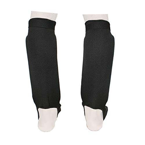 Twister Muay Thai Boxing Kickboxing Karate Shin Guard Taekwondo MMA | Elastic Cotton Cloth Shin & Instep Padded Guards | Shin in Steps Shin Guards Pair - color: BLACK/WHITE, size: Small-Medium