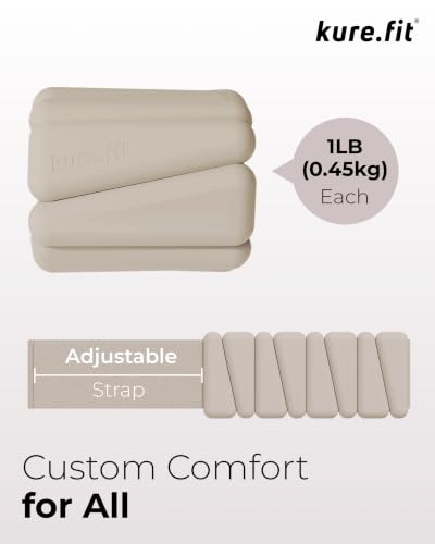 Pilates Wrist & Ankle Weights | Adjustable Weighted Bangles | 1LB/2LB Each - color: Beige, size: 1 LB