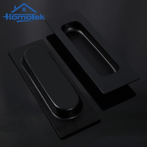 HOMOTEK 2 Pack 120mm Flush Sliding Closet Door Pulls, Recessed Finger Pulls for Sliding Barn Bypass Door Handles, Cabinet Drawer Rectangular Invisible Pull- Small Size 4.75 in, Black