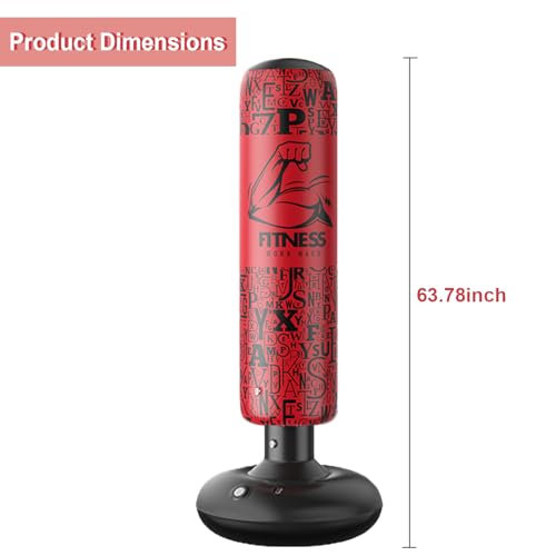Inflatable Boxing Pillar - Punching Bag for Adults & Kids,Tall Larger 59.1 Inch Stable Boxing Bag for Teens, Fast Inflation Deflation Design, Water Filled Base, Easy Inflate Valve - color: red