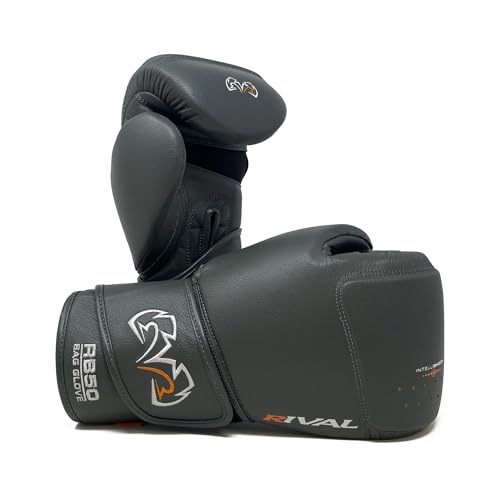 RIVAL Boxing RB50 Intelli-Shock Compact Bag Gloves, Hook and Loop Closure - Soft Inner Lining, Multi-Layered Foam Padding - color: Dark Gray, size: Large
