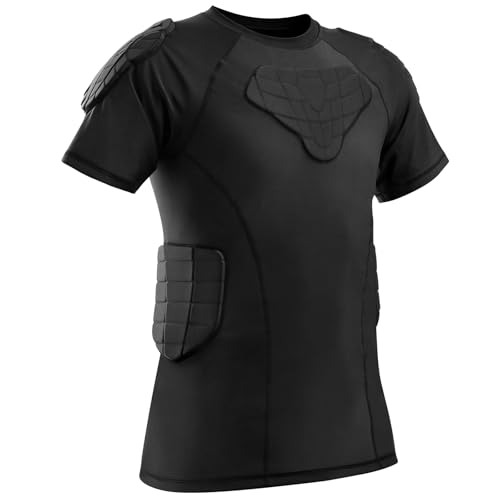 Zicac Men's Sports Shock Rash Guard Compression Padded Shirt Soccer Basketball Protective Gear Chest Rib Guards - color: Black-1, size: Large