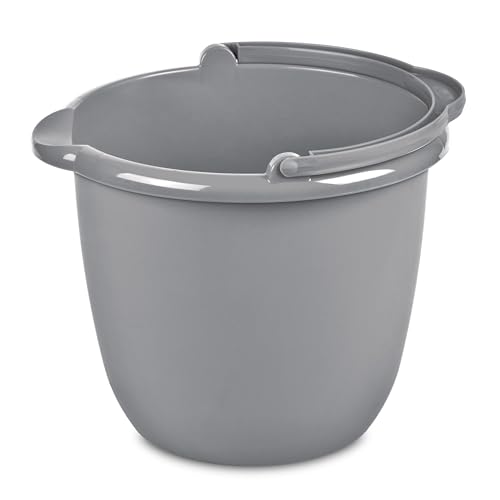 Commercial Products 10 Qt. Spout Pail Classic Titanium, Gray, Comfortable/Durable Pour Handle, Sturdy Pail Bucket for Household Cleaning/Mopping