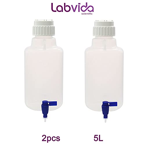 2pcs of 5L (1.3 Gallon) Round Carboys with Spigot, Lifting Handle, Autoclavable PP Material, Heavy Duty Can for Liquid Storage LVAA003 - style: 2pcs of 5L