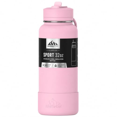 Hydrapeak 32oz Sport Insulated Water Bottle with Straw Lid, Leak & Spill Proof, Keeps Drinks Cold for 24 Hours, Hot for 12 Hours, Premium Stainless Steel Water Bottles (32oz, Baby Pink) - color: Baby Pink