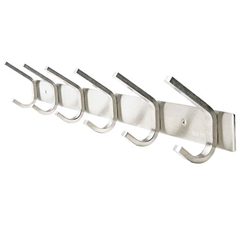 WEBI Heavy Duty SUS 304 Coat Bath Towel Hook Hanger Rail Bar with 6 Hooks, Brushed Finish for Bedroom, Bathroom,Foyers,Hallways Home,Office, C-CBG06 - size: 6 Hooks