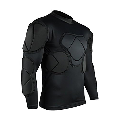 Body Safe Guard Padded Compression Shirts, Long Sleeve Shoulder Rib Chest Protector Suit for Football - size: Small