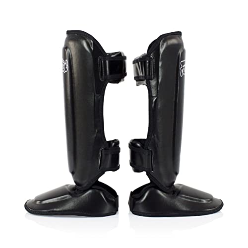Fairtex SPK9 PU Leather Youth Shin Guards, Hook and Loop Muay Thai Shin Pad - color: Black, size: 10-12yrs