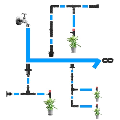 M METERXITY 25-Pack Drip Irrigation Barbed Fittings, for 3/8 Inch Elbows Tubing Connector Plastic Coupling Irrigation Parts for Garden/Greenhouse/Aquarium/Flower Pot, Drip Pipe Accessories
