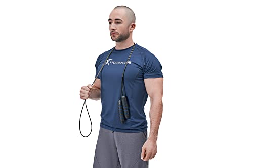 ProsourceFit Speed Jump Rope up to 8 Foot Adjustable Length for Men and Women, Foam Handles, Ultra Light Rope for Boxing, Jumping Exercises and Cardio Workout - color: Blue