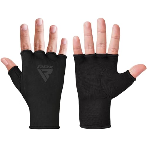 RDX Boxing Hand Wraps Inner Gloves Men Women, Half Finger Elasticated Bandages, Under Mitts Fist Protection, Muay Thai, Kickboxing, MMA, Martial Arts Speed Bag Punching Training - color: Full Black, size: Large