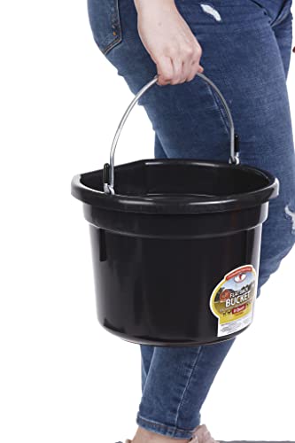 Little Giant® Flat Back Plastic Animal Feed Bucket | Animal Water and Feed Bucket with Metal Handle | 8 Quarts | Black - color: Black