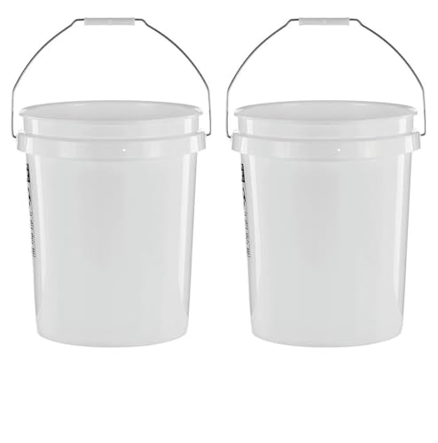 2 Pack 5 Gallon White Plastic Utility Bucket - Round Comfort Handle Multi-Purpose Bucket for Home/Garage/Garden/Cleaning