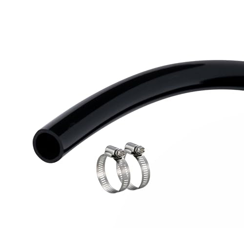 3/8" id - 10ft Black Vinyl Tubing Flexible PVC Tube Hybrid Hose Transfer Water Fuel Gas for Pond Fountain Garden Waterfall, Durable and Safe, with 2 Hose Clamps