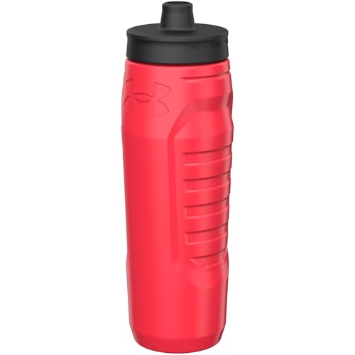 Under Armour Squeeze Water Bottles, 32 oz Water Bottles, Sideline Sports Water Bottle with Quick-Shot Lid, Quick & Easy Hydration, Gym Water Bottles, Squeeze Bottle, 1 32oz Bottle - color: Red
