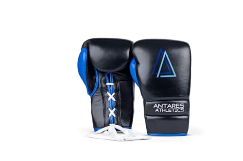 Lace-Up Boxing Gloves, Synthatic Leather, Black and Blue Sparring Gloves