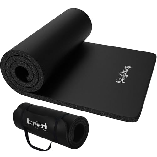HemingWeigh 1 Inch Extra Thick Non Slip Yoga Mat - Exercise Mats for Home Workouts, Black (70"L x 23"W)