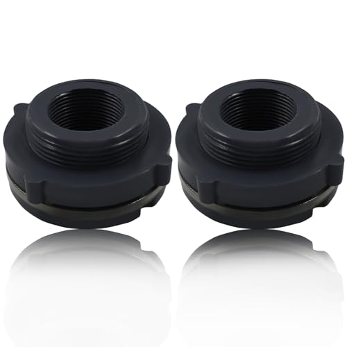 2 Pack 1-1/4” PVC Bulkhead Fitting for Rain Barrels, Aquariums - Dark Grey - size: 1-1/4 inch