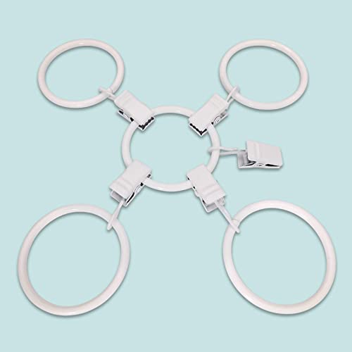 40 Pack Metal Curtain Rings with Clips, Drapery Clips Hooks, Decorative Curtain Rod Clips 1.5 in Interior Diameter, Rustproof White