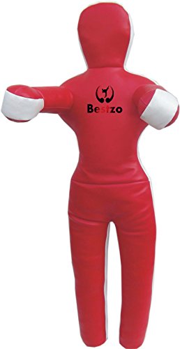 Bestzo MMA Punching Bag Brazilian Grappling Dummy Red Standing Position -Unfilled - color: Synthetic Leather Red, size: 48 inches (4 ft)