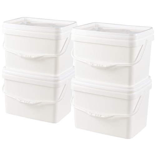 Readsky 5.2 Gallon White Plastic Food Storage Bucket with Lid – BPA-Free, Stackable, Leak-Proof Rectangular Container with Handle (4-Pack)