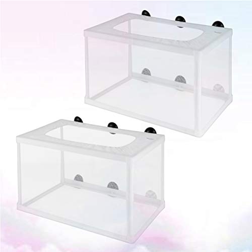 TEHAUX Transparent Fish Breeding Box, Multifunctional Plastic Aquarium Hatching Cases with Suction Cups for Shrimp Guppy Clownfish Aggressive Fish, Easy to Install, White 2pcs