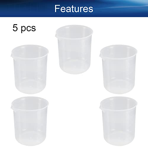 5Pcs 500ml Resin Mixing Cups, PP Plastic Measuring Low Form Graduated Beakers, Liquid Measuring Cups, Multipurpose Mixing Cups Transparent for Lab Kitchen Liquids
