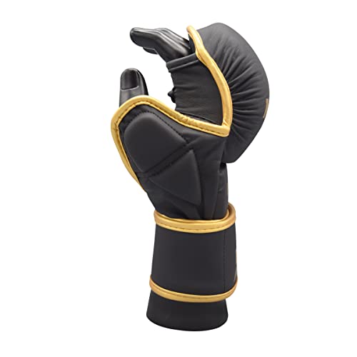 MRX MMA Professional Protective Grappling Gloves 7oz Muay Thai Training Kickboxing Punching Sparring Sports Cage Fighting Combat Glove Boxing Punching Glove Mitts - color: Black Golden, size: Large-X-Large